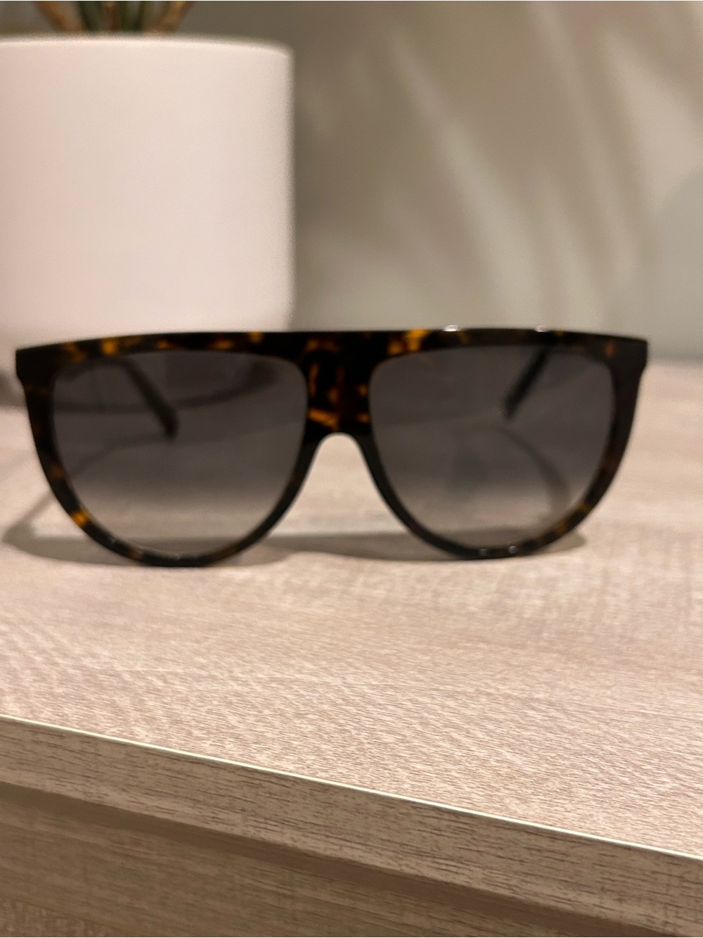 Celine Tortoiseshell Shield Sunglasses - Brown Frame, Gray Lenses